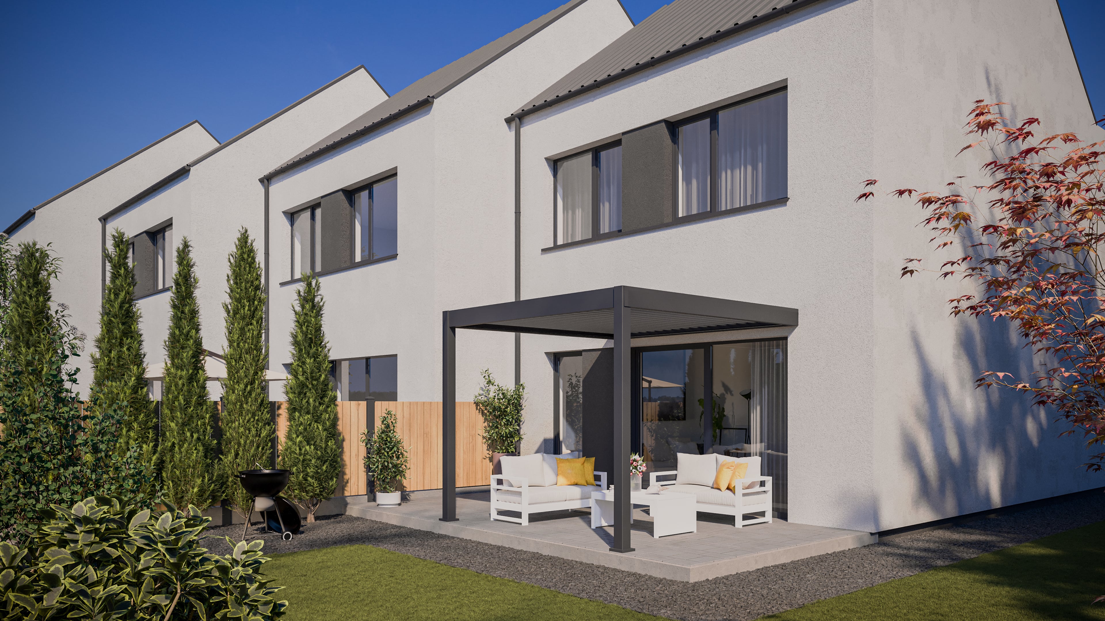 Automatyczna pergola przyścienna z oświetleniem LED 3x3 ELEGANCE WALL AUTOMATIC, AnthraciteLight Grey - Gutroof w świetle dziennym