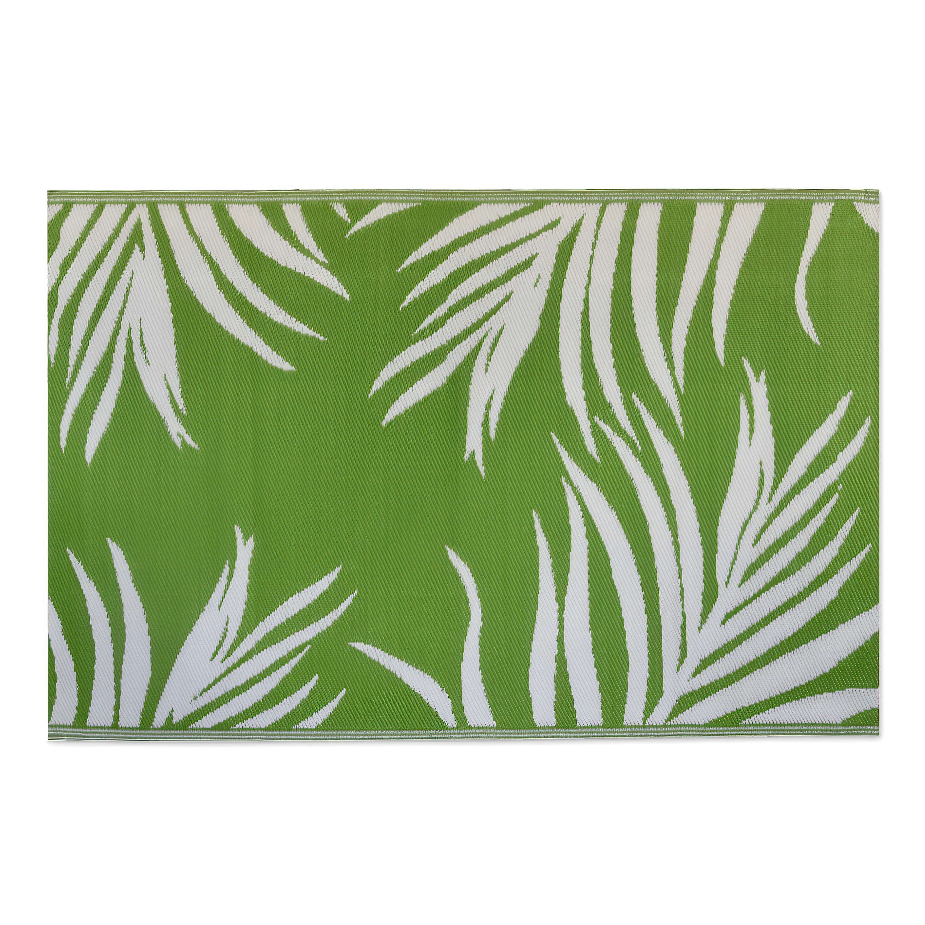 dywan zewnętrzny zielony ze wzorem liści areka