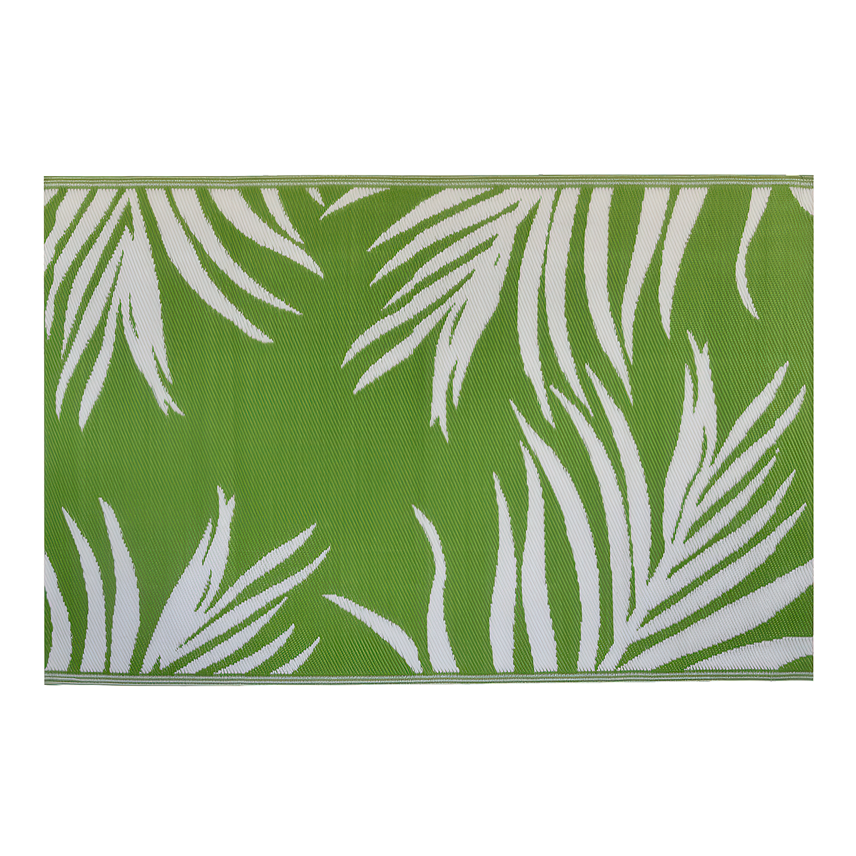 dywan zewnętrzny zielony ze wzorem liści areka