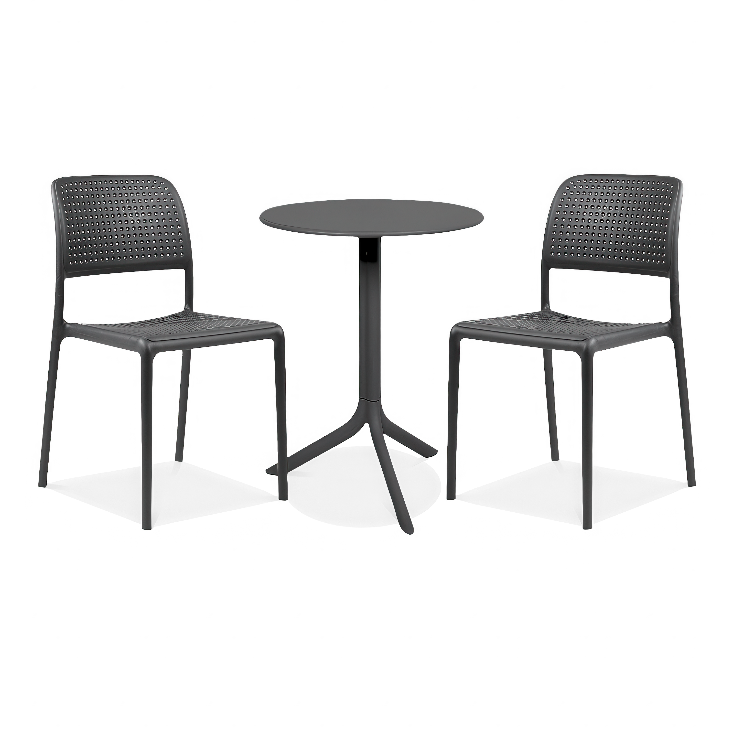 czarny zestaw balkonowy z dwoma krzesłami i stolikiem