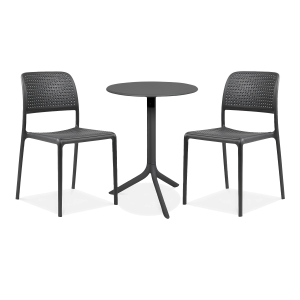 czarny zestaw balkonowy z dwoma krzesłami i stolikiem