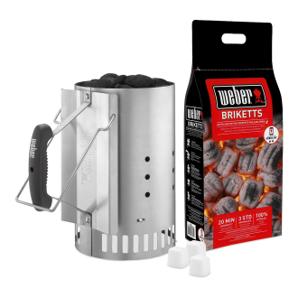 zestaw do rozpalania grilla w zestawie z kominem, brykietem i kostkami do rozpalania