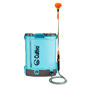 niebieski opryskiwacz akumulatorowy z zbiornikiem o pojemności 16 litrów cultivo