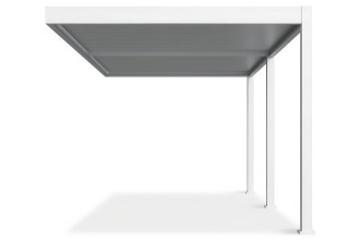 Bok białej, odpornej pergoli ELEGANCE WALL AUTOMATIC mocowanej do ściany