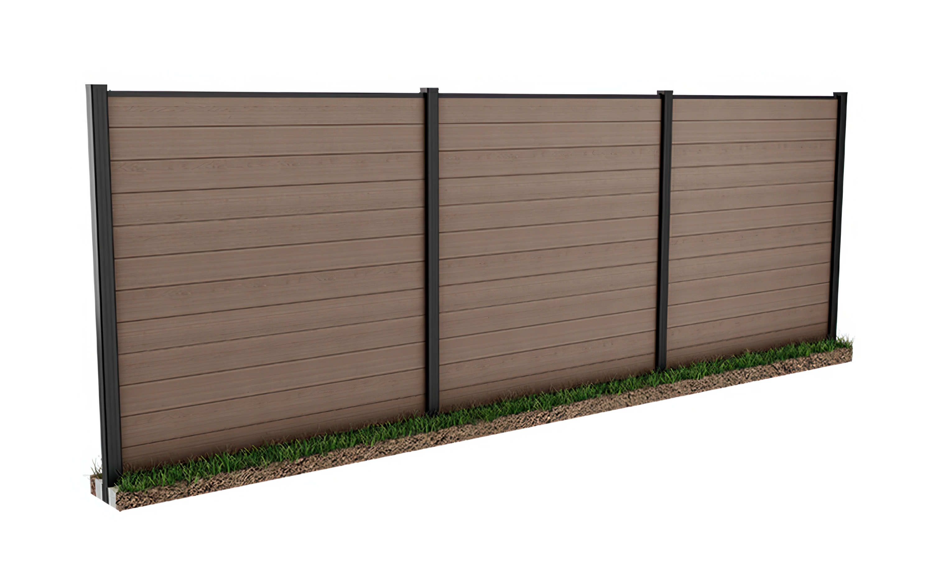Nowoczesny brązowy płot 3,6 m do mocowania w gruncie - Keter na białym tle