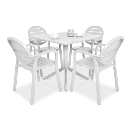 biały zestaw jadalniany cztery krzesła i stół