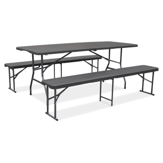 Zestaw CATERINGOWY stół 180cm + 2x ławka Graphite Wood - Focus Garden