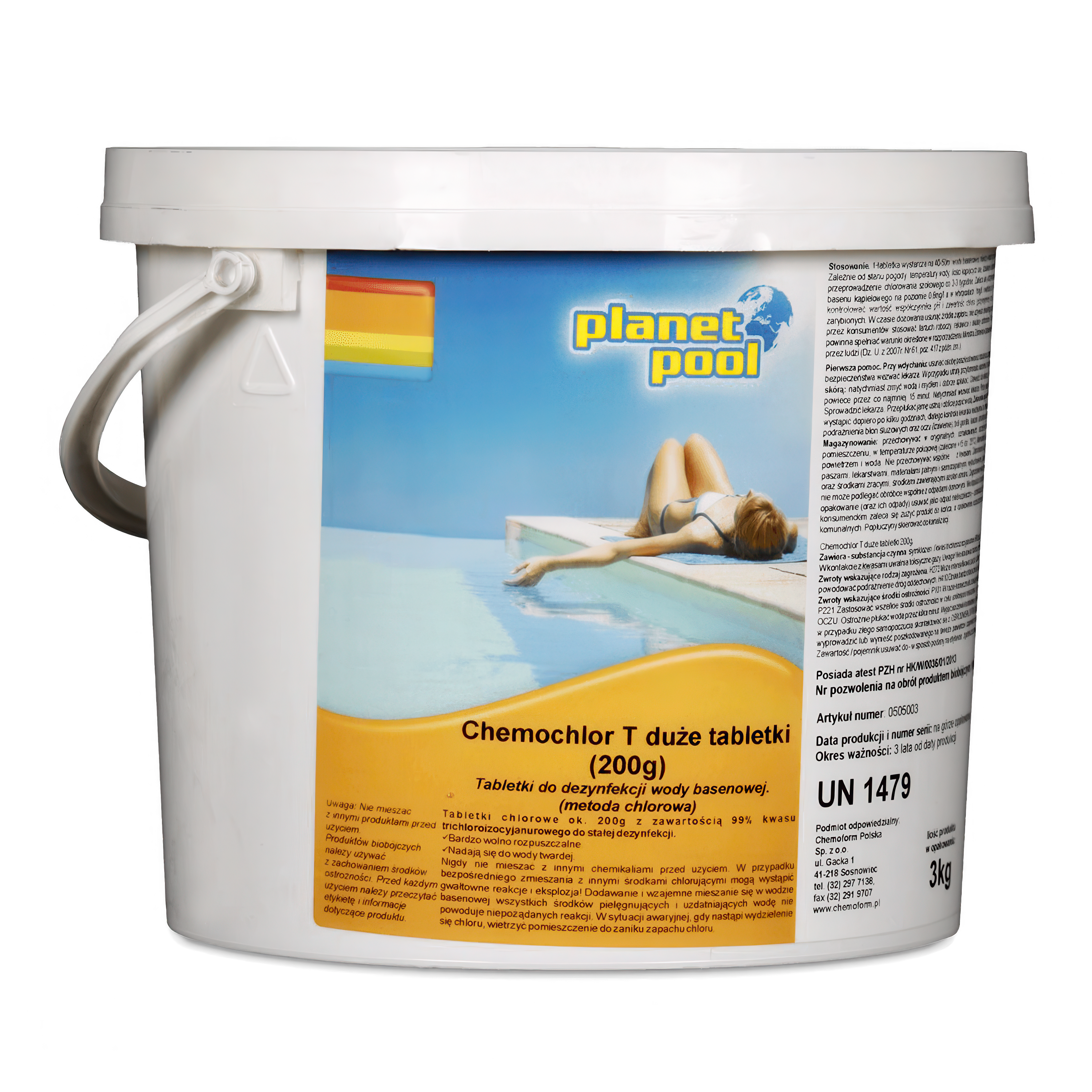 chlor do basenu w tabletkach chemochlor w białym wiaderku