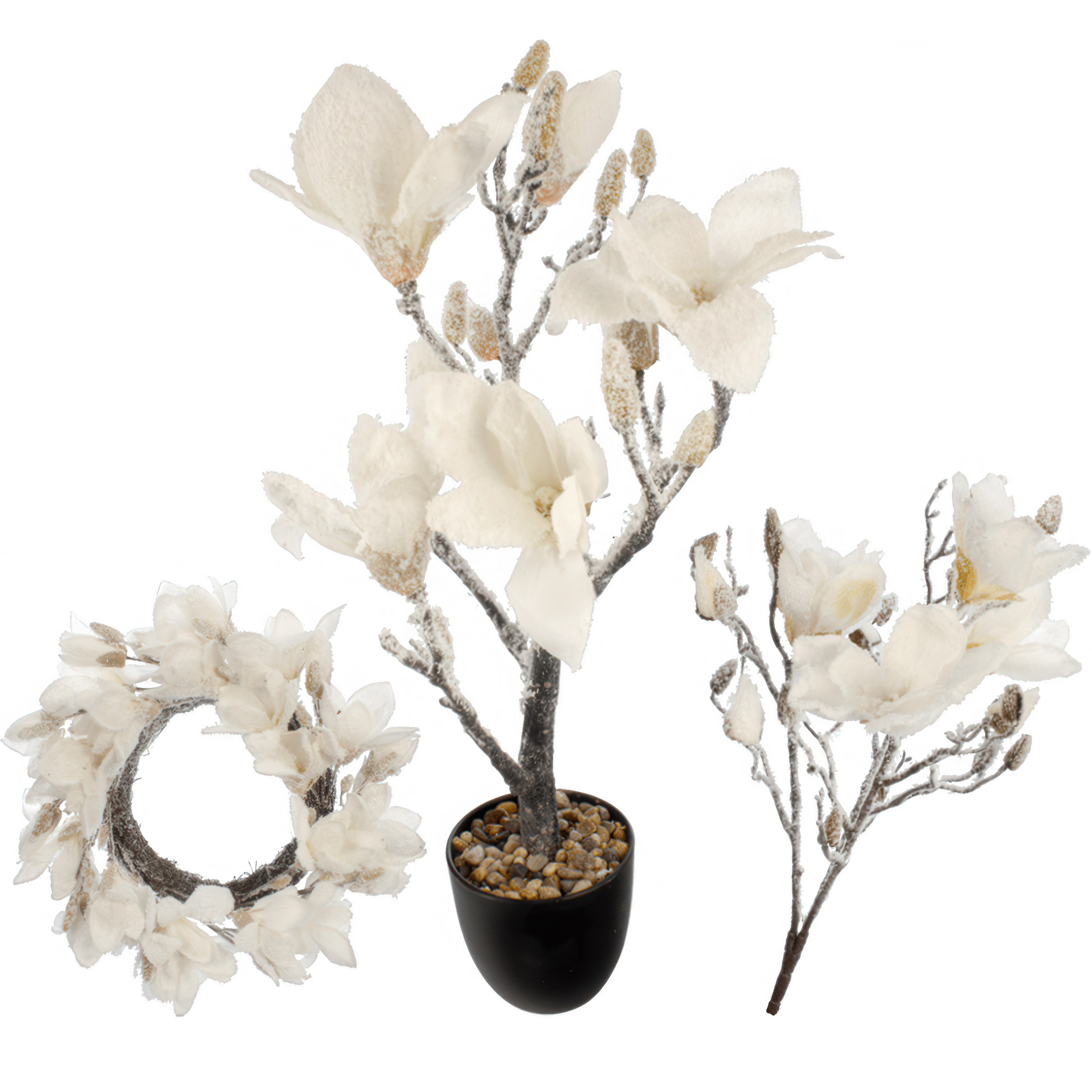 Zestaw dekoracyjny bożonarodzeniowy magnolia śnieżona