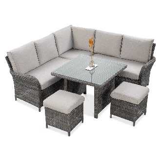 Narożnik, pufy, stolik z technorattanu VENTURA Dark Grey