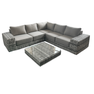 Narożnik i stół technorattanowy VEGA CAFFE Light Grey - FOCUS GARDEN