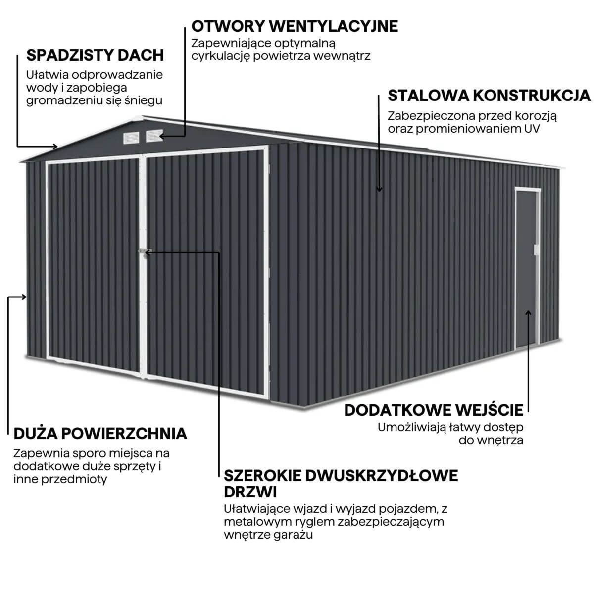 Metalowy garaż Kingston 380x480cm Cold Grey