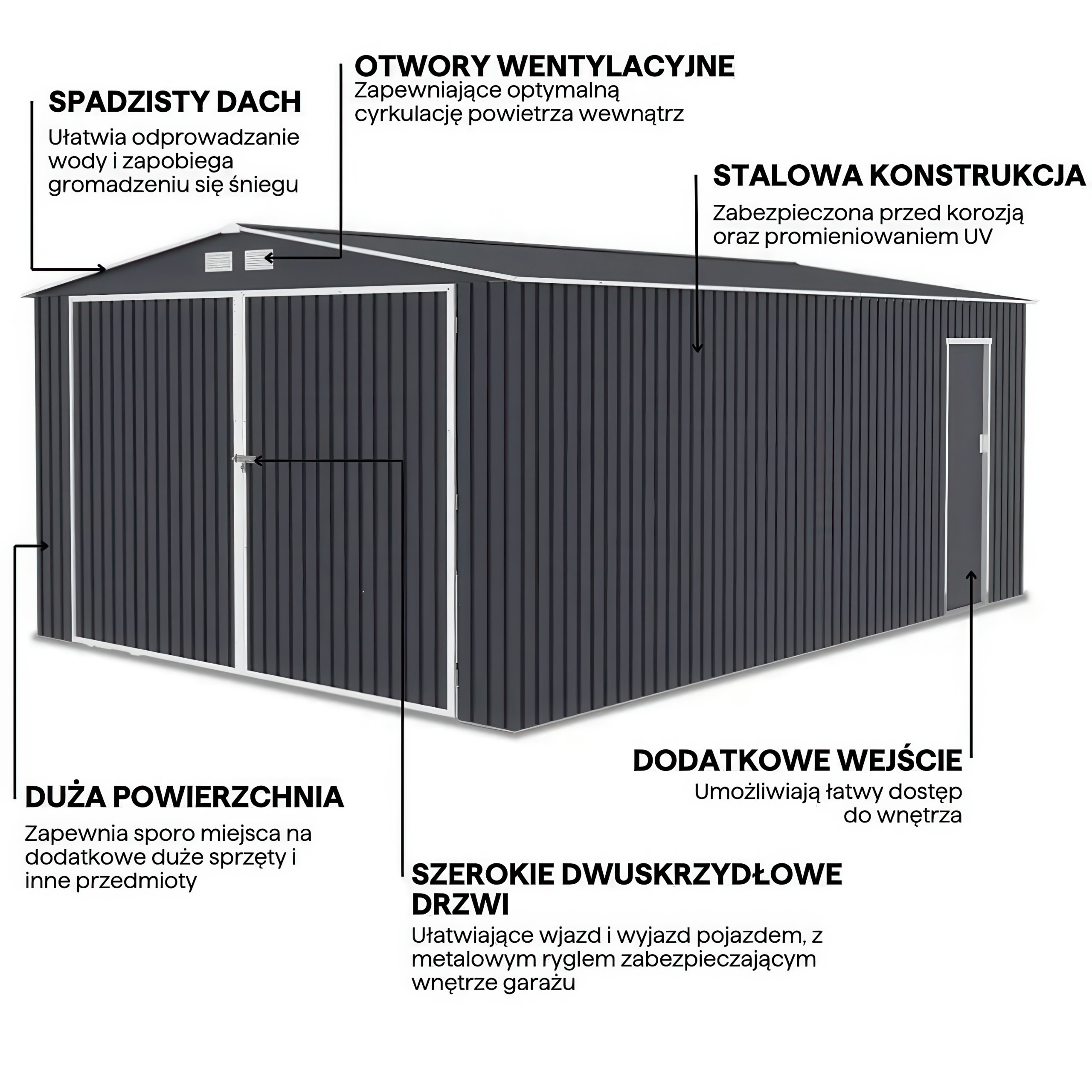 Garaż blaszany Kingston 380x540cm Cold Grey
