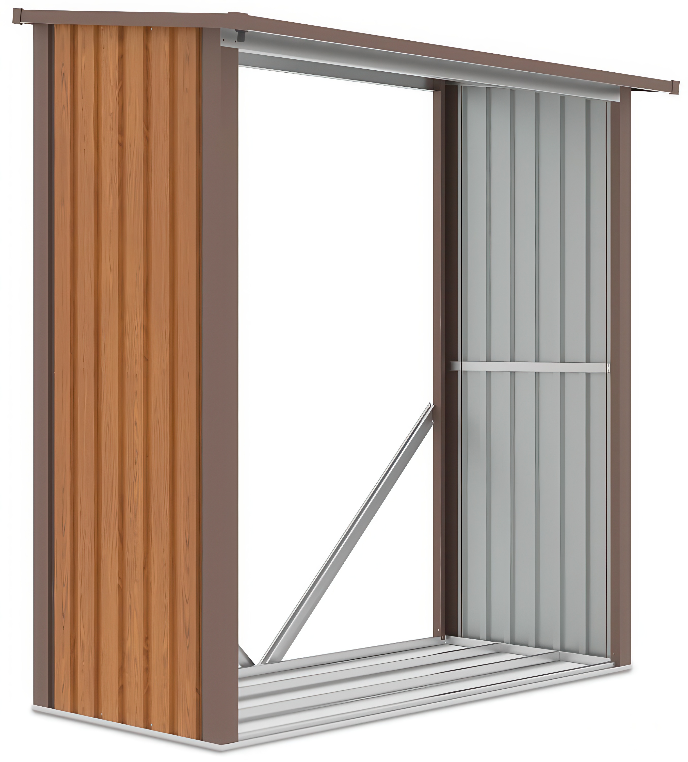 Solidna drewutnia Denver z metalu w dębowym odcieniu od firmy Hardmaister