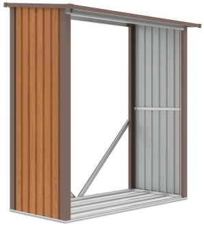 Solidna drewutnia Denver z metalu w dębowym odcieniu od firmy Hardmaister