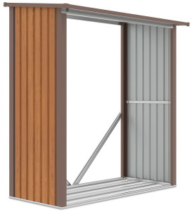 Solidna drewutnia Denver z metalu w dębowym odcieniu od firmy Hardmaister