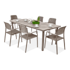 brązowy zestaw mebli jadalnianych z sześcioma krzesłami i stołem ogrodowym