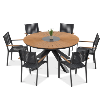 Zestaw jadalniany do ogrodu - okrągły stół i sześć krzeseł