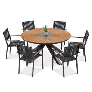 Zestaw jadalniany do ogrodu - okrągły stół i sześć krzeseł