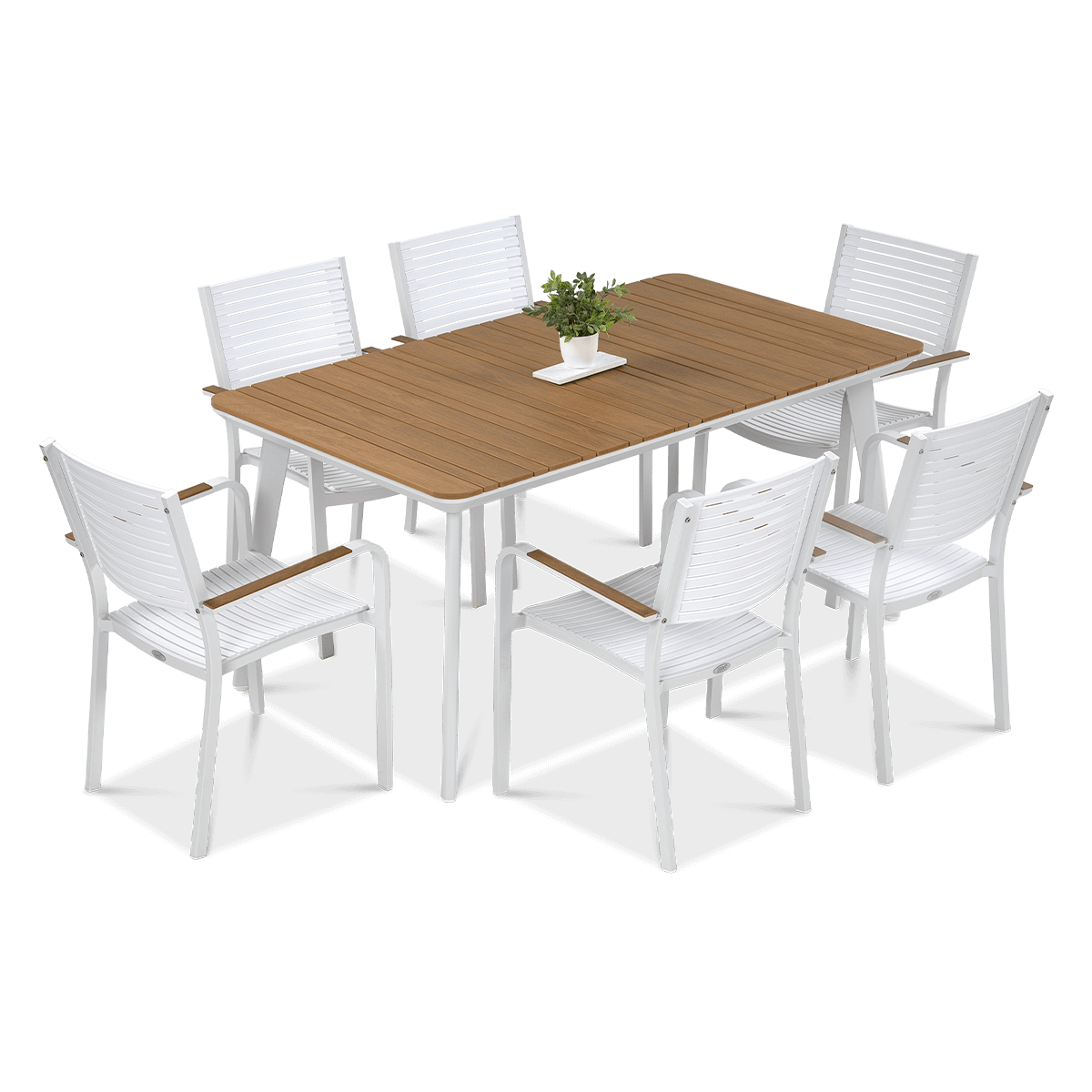 Biały zestaw jadalniany do ogrodu tacoma - stół 160cm i sześć krzeseł