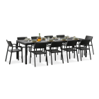 zestaw mebli jadalnianych na taras z dziesięcioma krzesłami i długim stole w kolorze czarnym