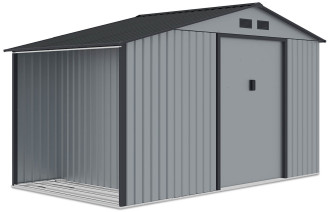 Widok boczny na domek narzędziowy z drewutnią MADISON 342x191cm Light Grey