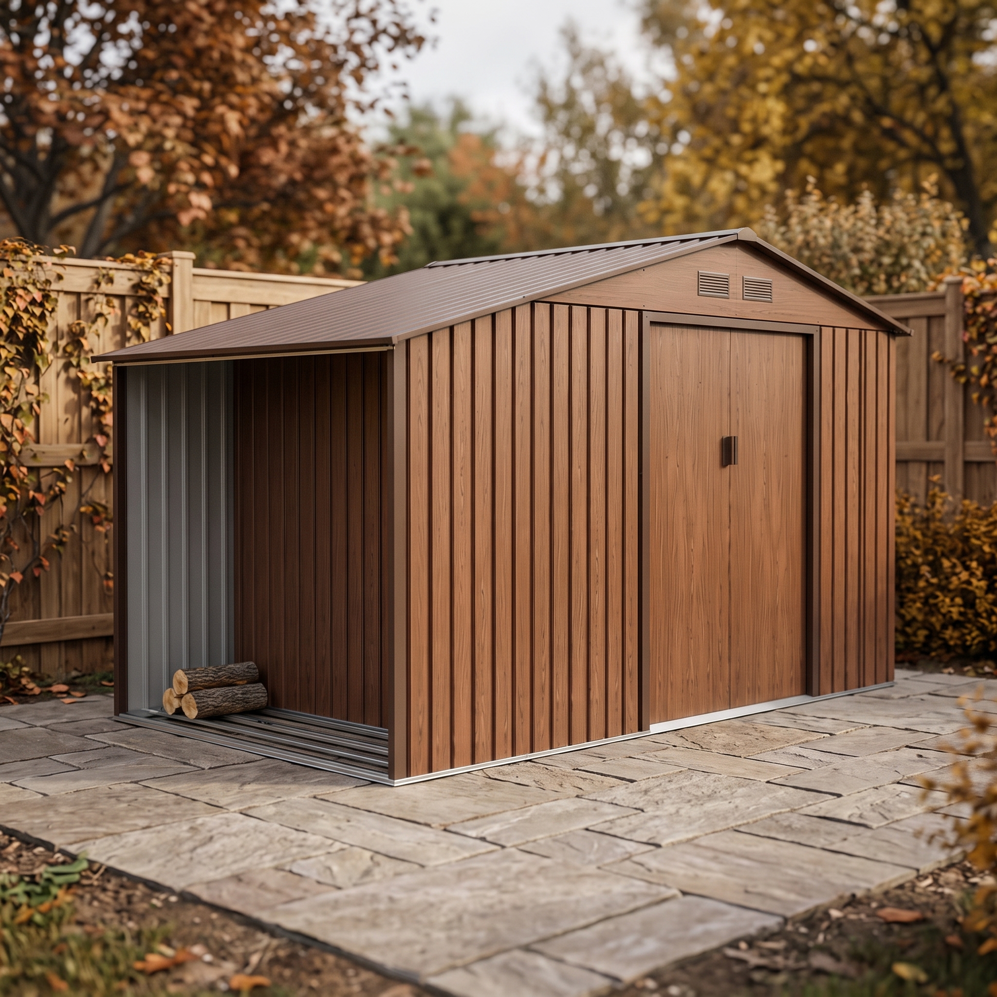 Domek narzędziowy drewutnia MADISON 342x191cm Walnut - HARDMAISTER — aranżacja