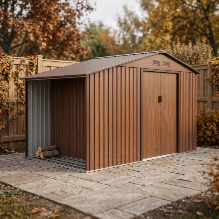Domek narzędziowy drewutnia MADISON 342x191cm Walnut - HARDMAISTER — aranżacja