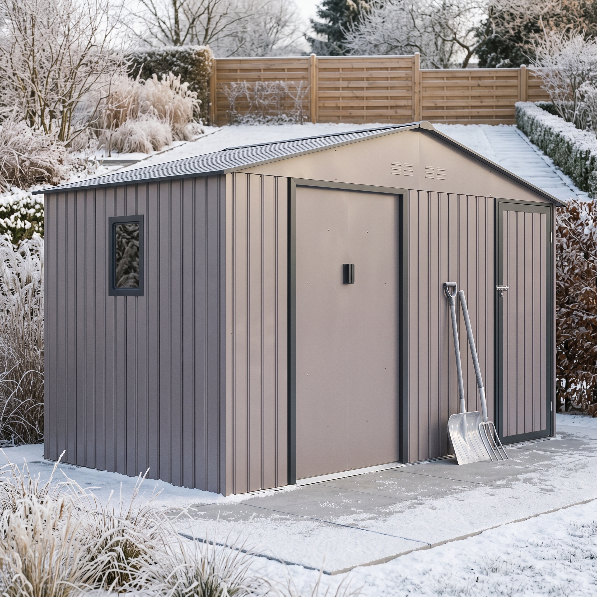 Domek narzędziowy FALCON 340x194cm Warm Grey - Hardmaister — aranżacja