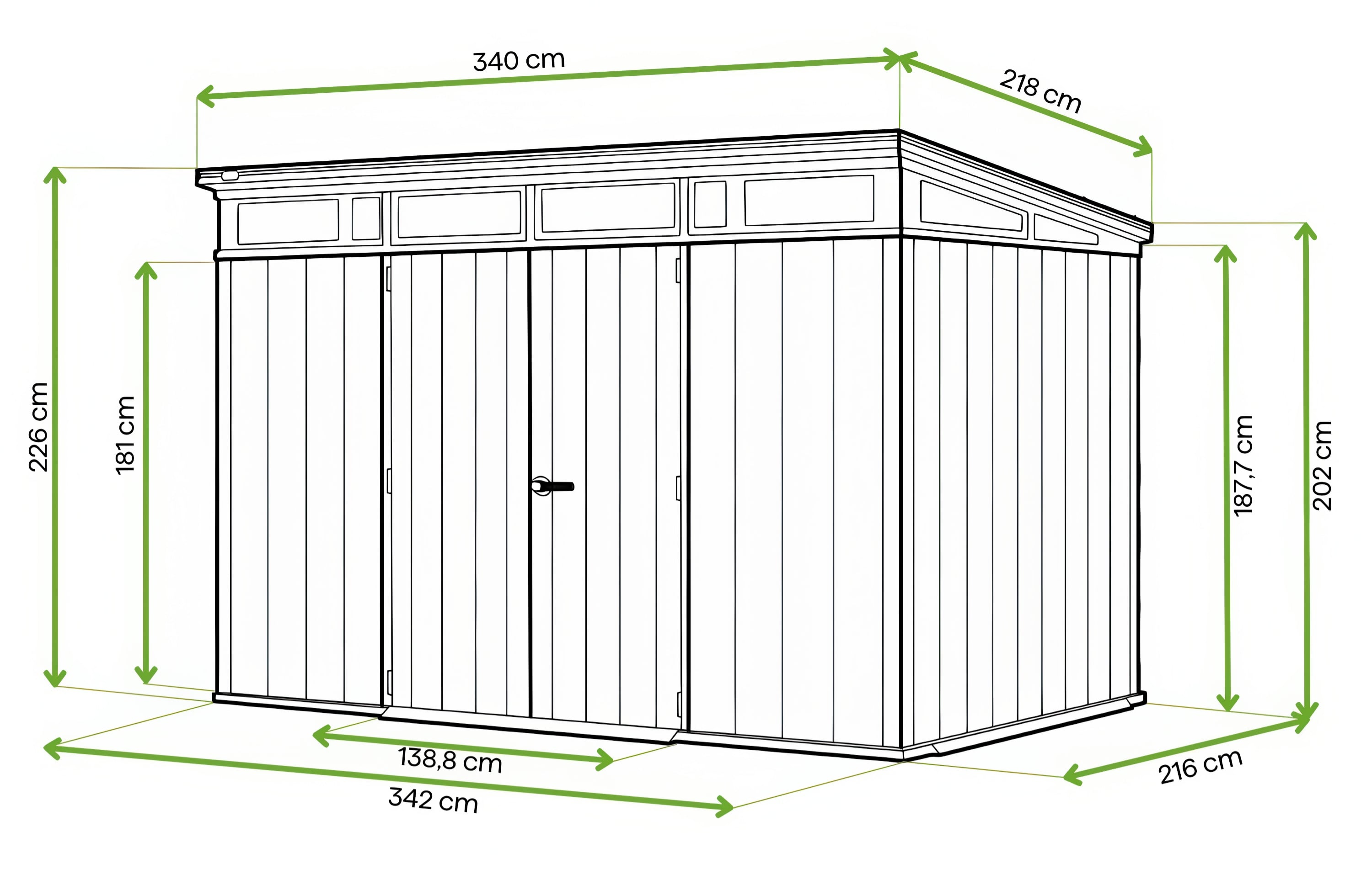Domek narzędziowy PENTHOUSE 11x7 STORM GREY z uchwytem i atrapami okien na froncie