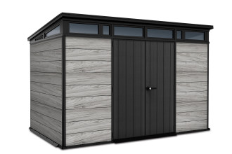 Domek narzędziowy Keter Penthouse 11x7 Storm Grey z drzwiami i oknami dachowymi