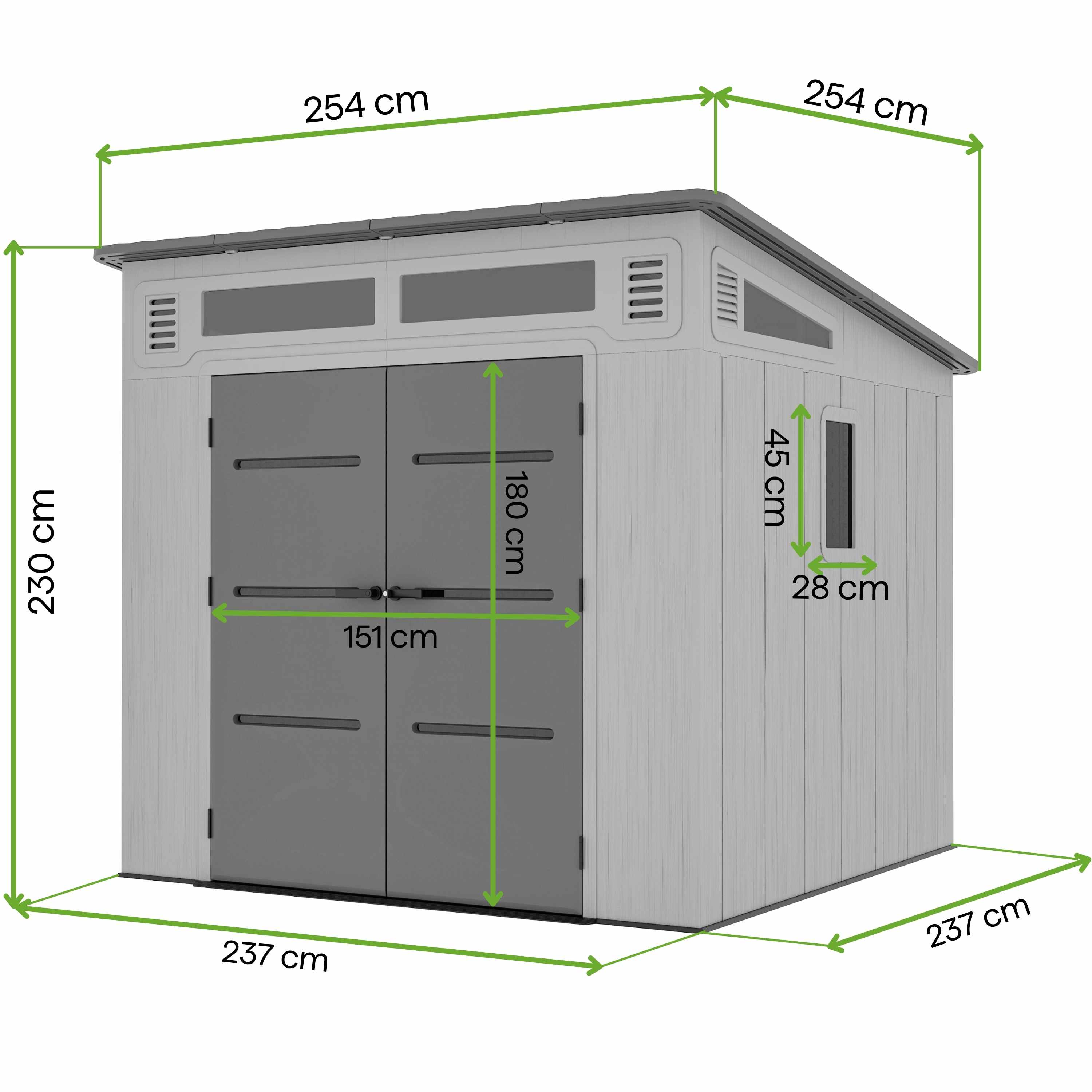 Rysunek techniczny z wymiarami domku CHESTER 8x8