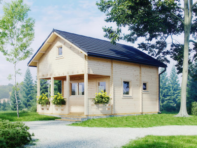 Piętrowy drewniany domek z tarasem i antresolą kiryd - Nordenwood