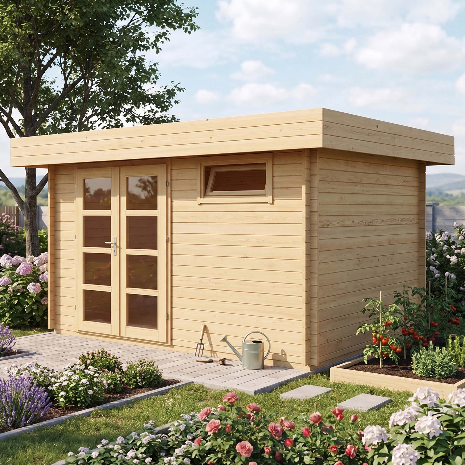 Drewniany domek ogrodowy ROOD z płaskim dachem 380x260cm - Nordenwood