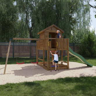 Drewniany plac zabaw dla dzieci ze zjeżdżalnią i huśtawkami MARS - Fungoo