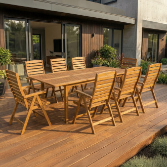 Drewniany zestaw mebli ogrodowych z rozkładanym stołem i krzesłami