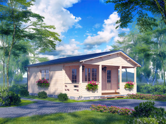 Aranżacja w lesie drewnianego domku z tarasem balder - Nordenwood