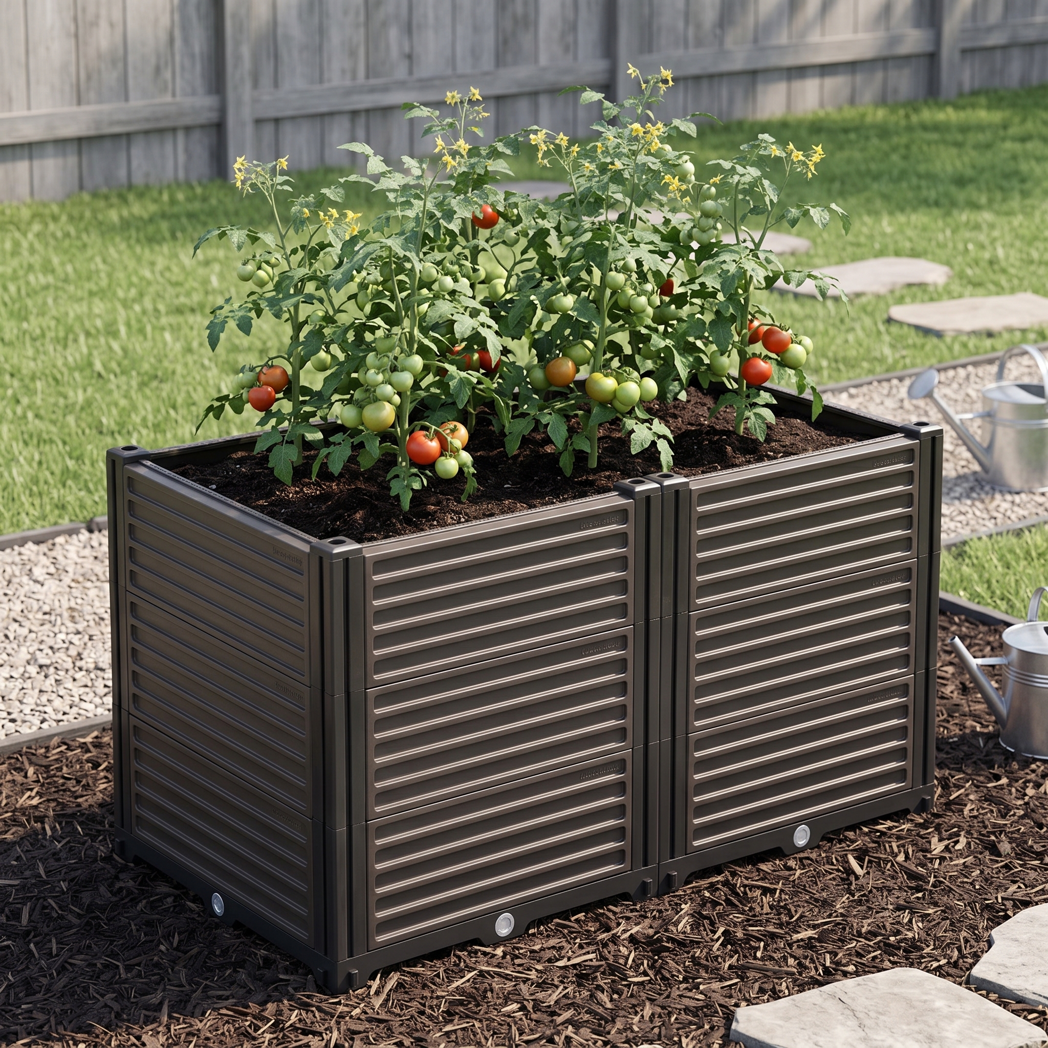 Gęsto rosnące pomidory w skrzyni uprawowej grow box plus M 82x41x45cm