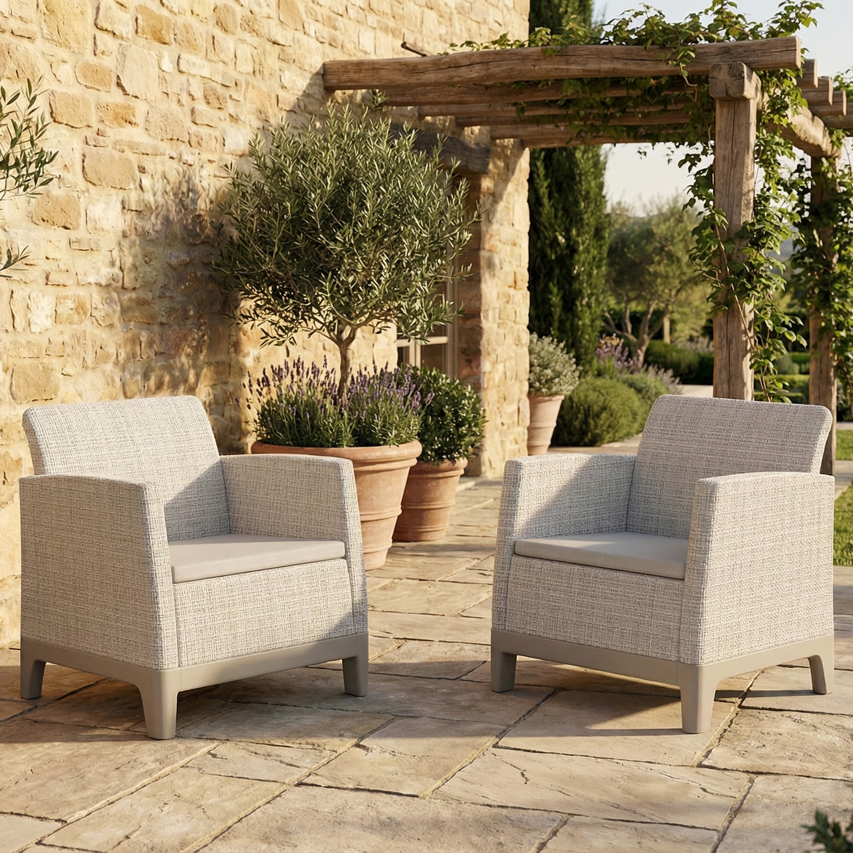 Dwa fotele Scandi Forma Duo Pebble Grey-Soft Beige / Oat - Keter