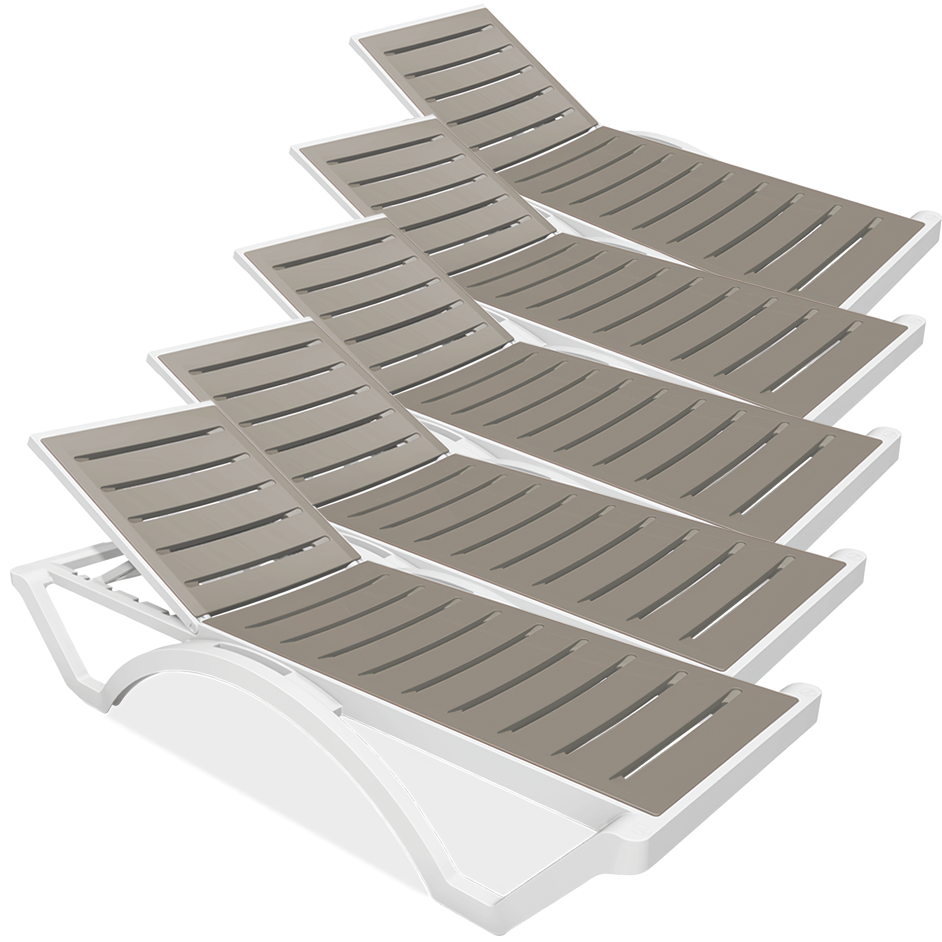 Pięć biało-brązowych leżaków ogrodowych LOMBOK wykonanych z wytrzymałego polipropylenu