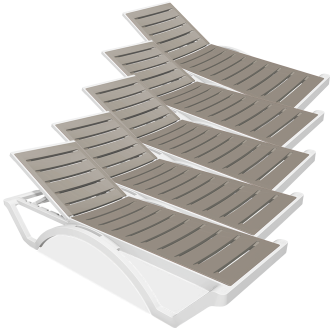 Pięć biało-brązowych leżaków ogrodowych LOMBOK wykonanych z wytrzymałego polipropylenu