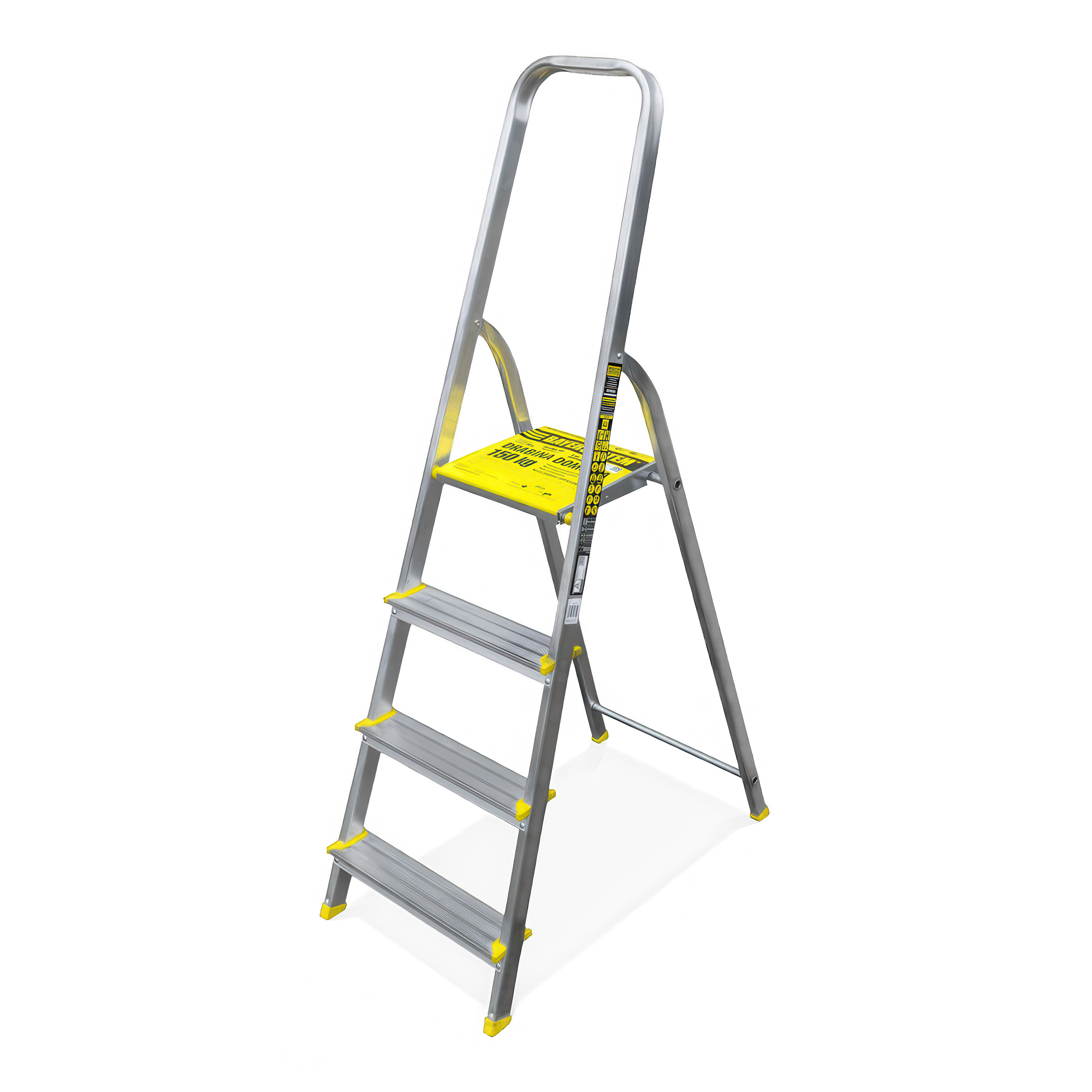 czterostopniowa drabina aluminiowa z żółtymi elementami 