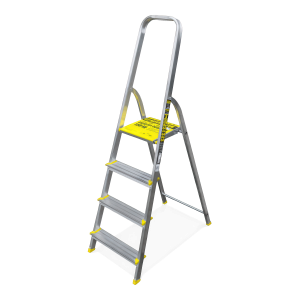 czterostopniowa drabina aluminiowa z żółtymi elementami