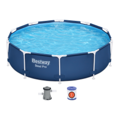 okrągły basen stelażowy w zestawie z pompą filtrującą i filtrem