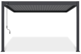 Widok z przodu pergoli tarasowej Deluxe Wall 3.6x4 antracytowej na białym tle.