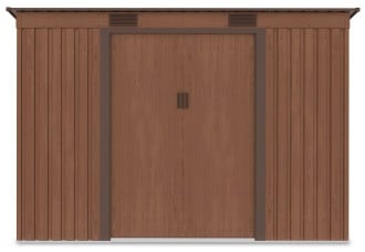 Widok z przodu domku narzędziowego OREGON 261x121cm w kolorze brązowym