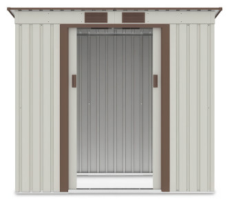 Widok na przód i wnętrze domku narzędziowego OREGON 201x121cm Beige - Hardmaister