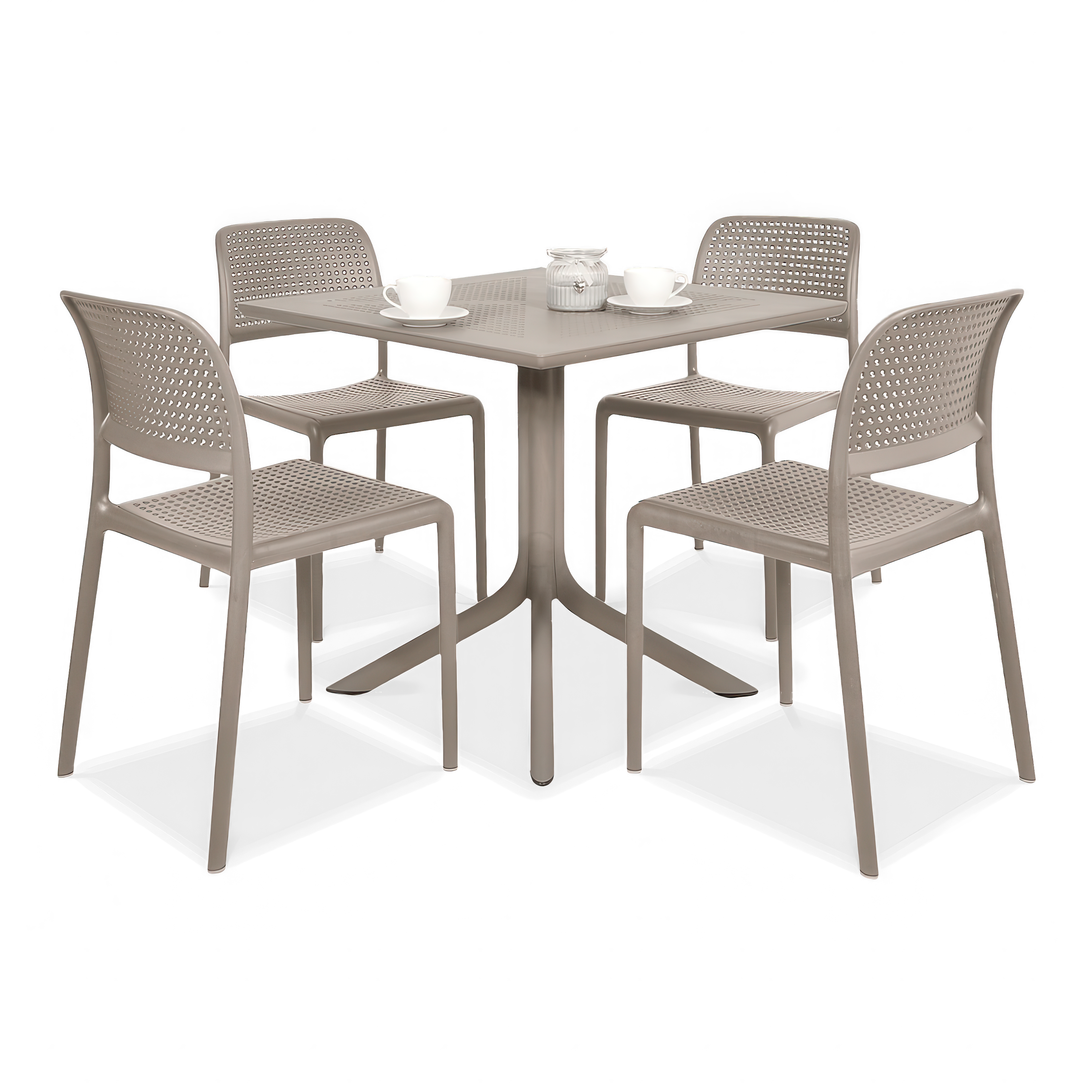 zestaw mebli tarasowych z czterema krzesłami i stolikiem