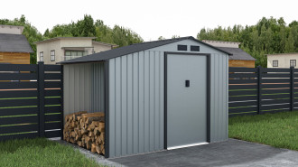 domek narzędziowy z drewutnią w ogrodzie, aranżacja MADISON 278x191cm Light Grey - Hardmaister