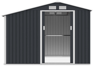 Przestronne drzwi przesuwne domku ogrodowego z drewutnią MADISON 278x191cm Cold Grey - Hardmaister
